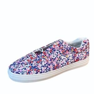 Comfortview Womens Bungee Slip On Shoes Size 7.5 WW Sneakers Purple White